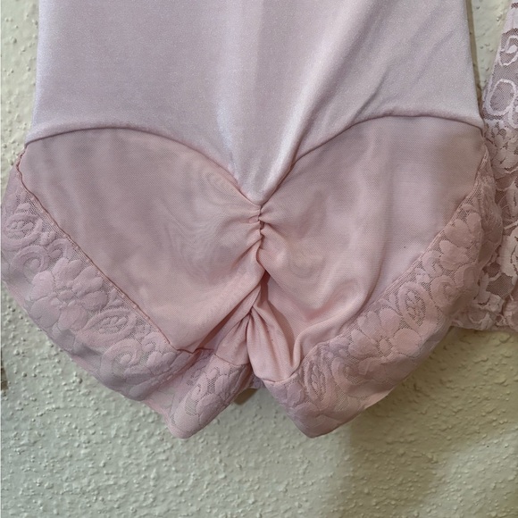 Pink Lace Long Sleeve Bodysuit with Tie Front - Picture 4 of 5